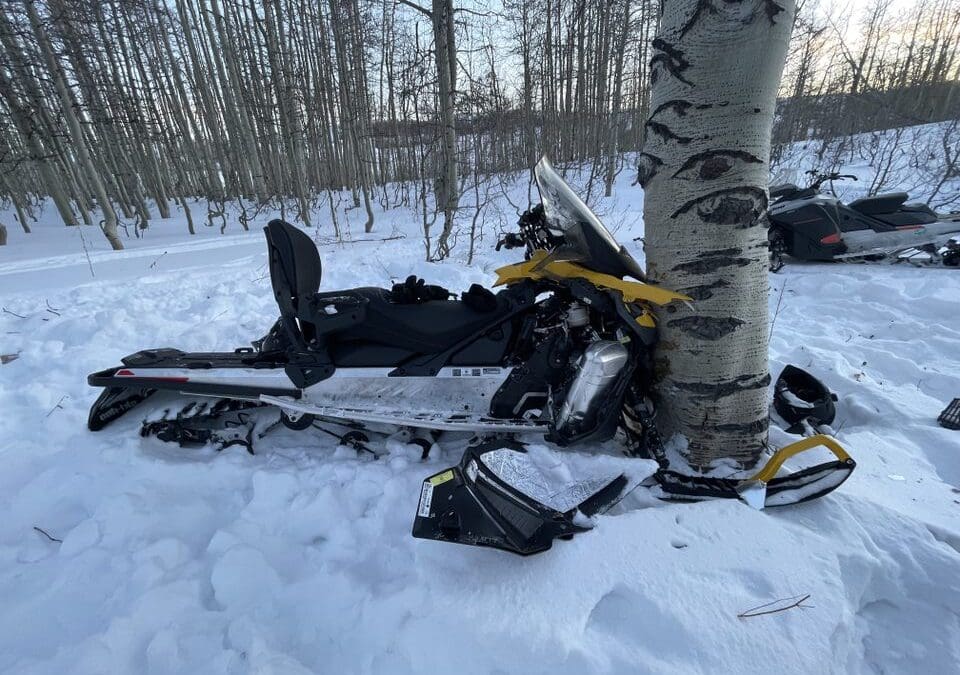 Snowmobile vs. Tree accident in Lake Creek east of Heber City.