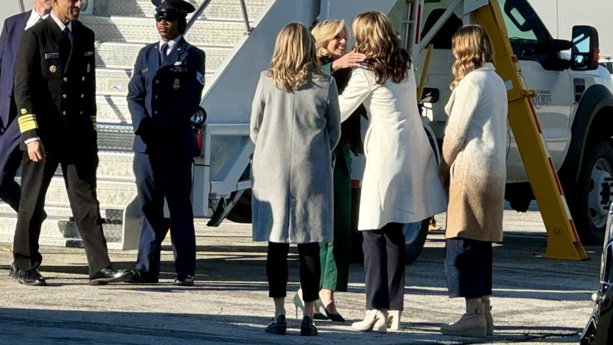 First lady Jill Biden greets Utah’s first lady, Abby Cox, in Salt Lake City on Tuesday, Jan. 16, 2024.