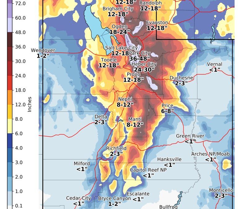In Park City, the NWS is calling for 38-62" of snow with locally higher amounts through Sunday Jan. 15