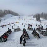 Skiers from Red Pine Lodge Canyons Village.