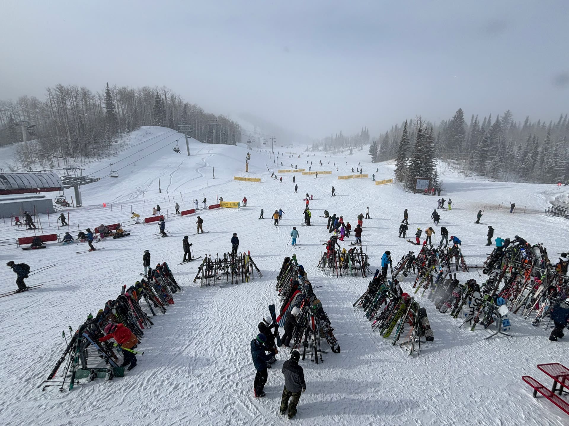 Skiers from Red Pine Lodge Canyons Village.