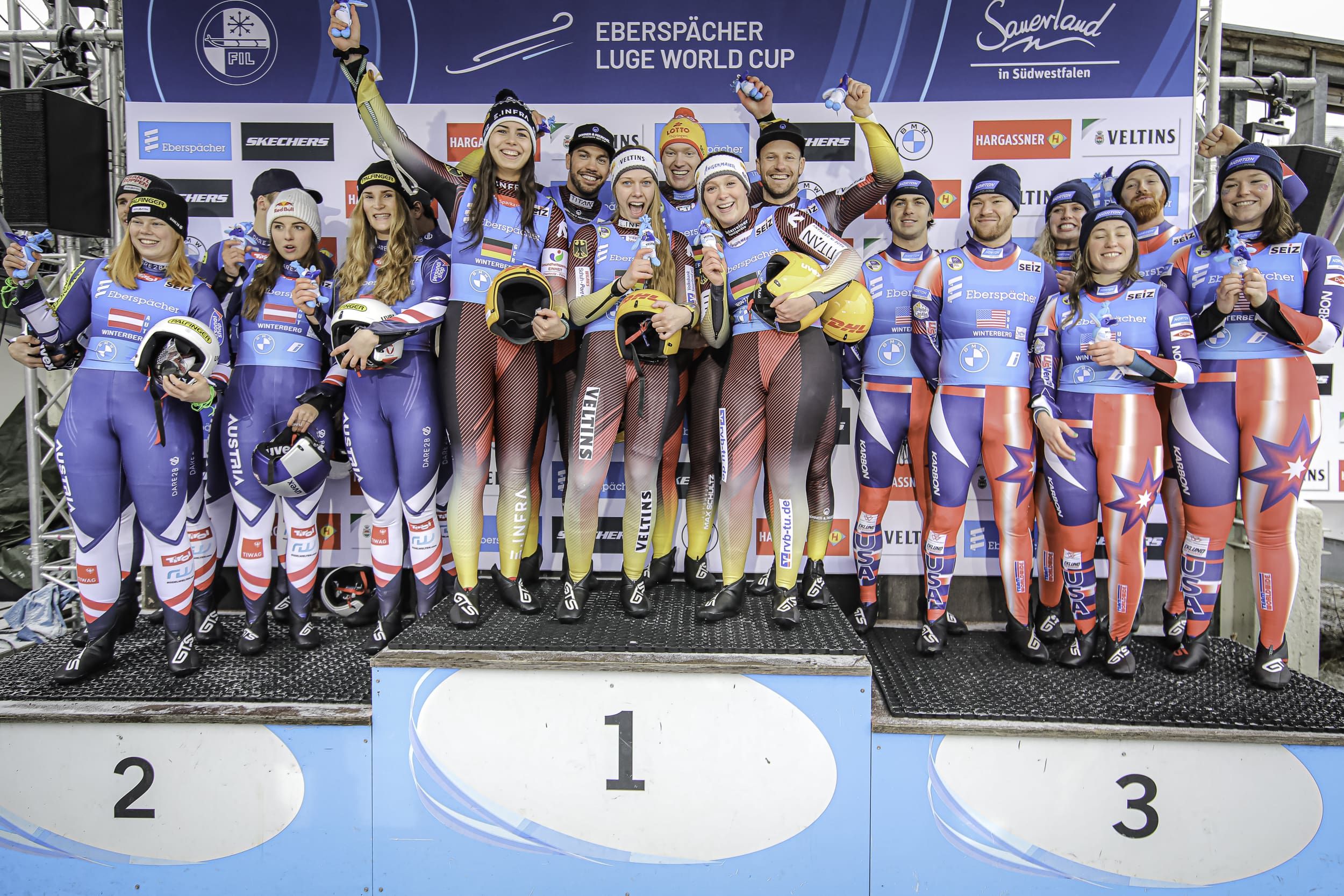 It's third place in the Team Relay for the USA Luge racers in Europe.