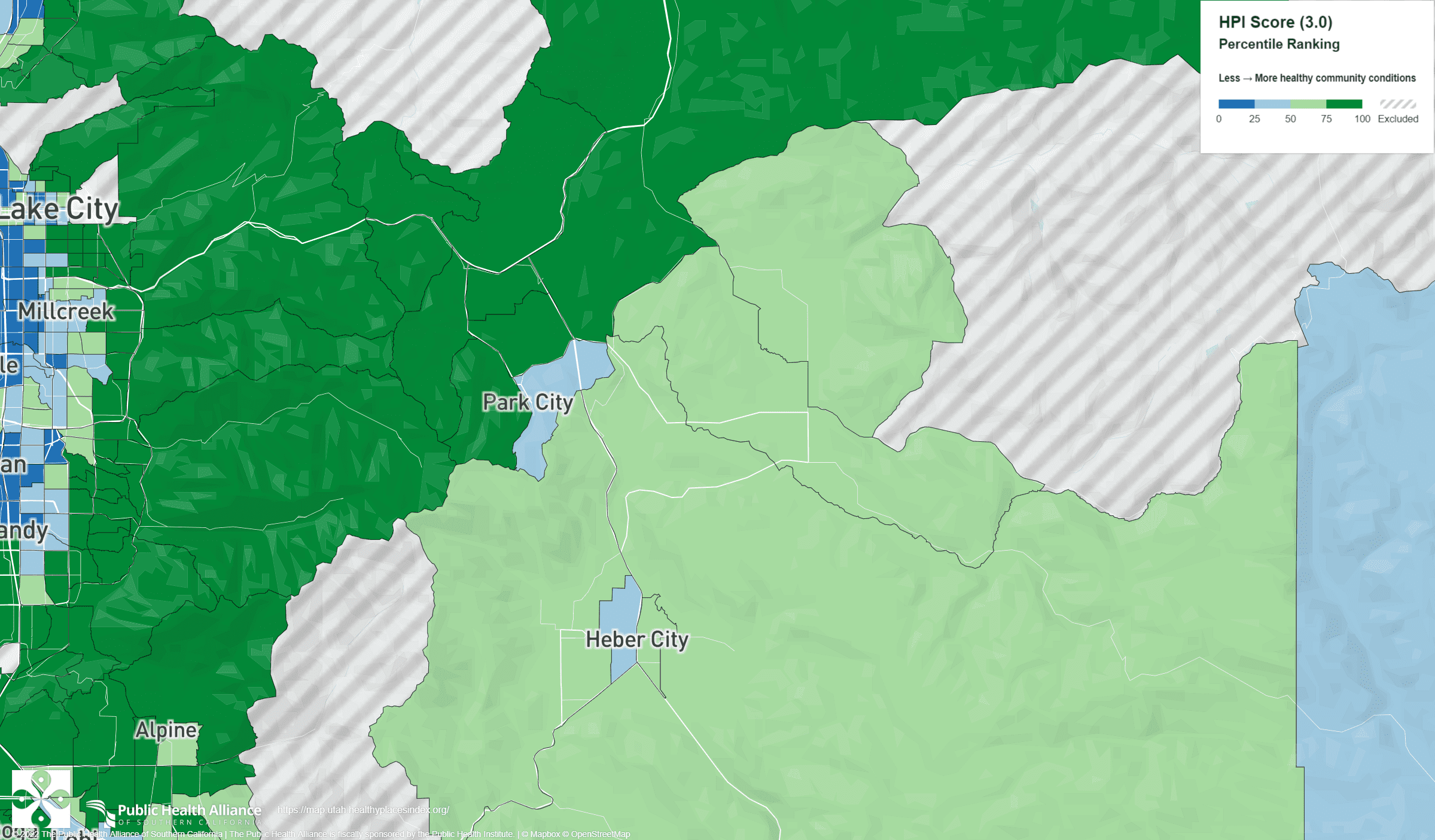 Utah Health Places Index (HPI) percentile ranking.