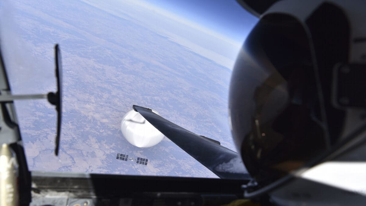 In this image provided by the Department of Defense, Wednesday, Feb. 22, 2023, a U.S. Air Force U-2 pilot looks down at a suspected Chinese surveillance balloon as it hovers over the United States on Feb. 3, 2023. A small and nonthreatening balloon spotted flying high over the mountainous Western United States was intercepted by fighter jets over Utah, Friday, Feb. 23, 2024, according to the North American Aerospace Defense Command.