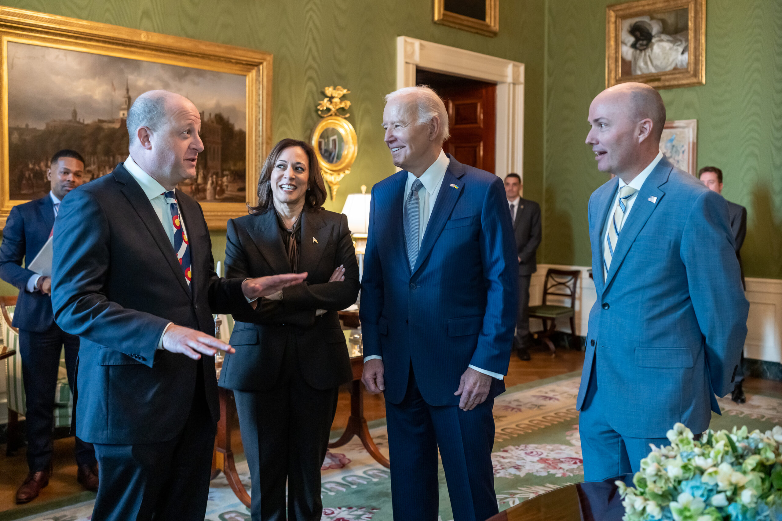 Utah Governor Spencer Cox and Colorado Governor Jared Polis with President Joe Biden and Vice President Kamala Harris.