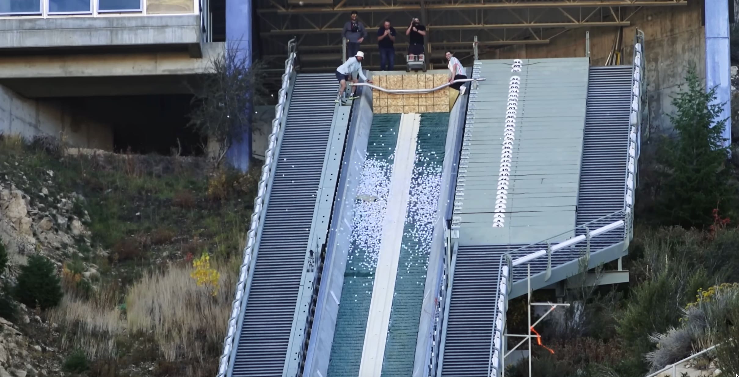 Social Media Influencer How Ridiculous sends 2,000 golf balls off the Utah Olympic Park jump.