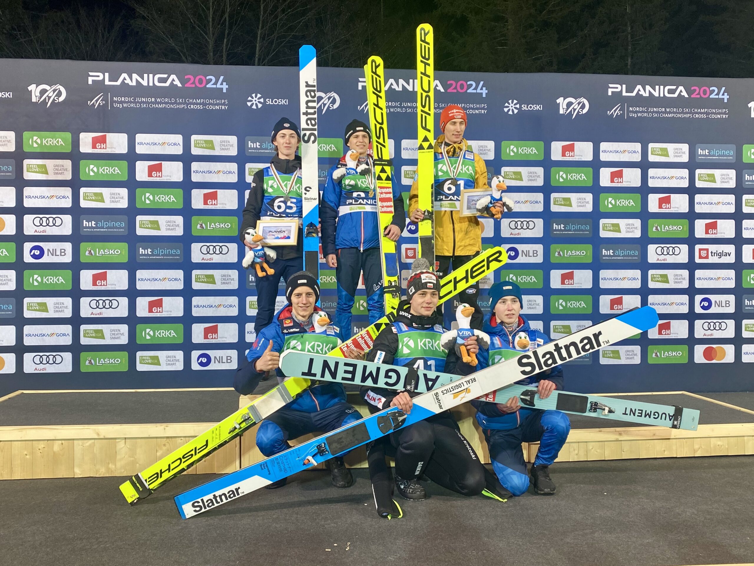 USA Nordic's Erik Belshaw (back left) Ski Jumps into a silver medal at the FIS Nordic Junior World Ski Championships in Planica, Slovenia.