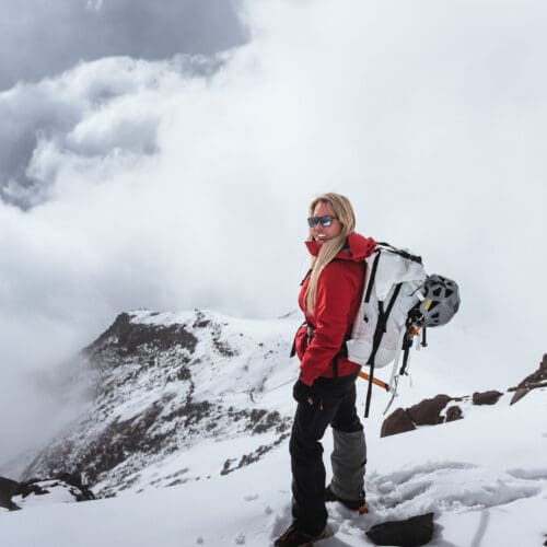 Jenn summiting Chimborazo, the highest mountain in Ecuador.