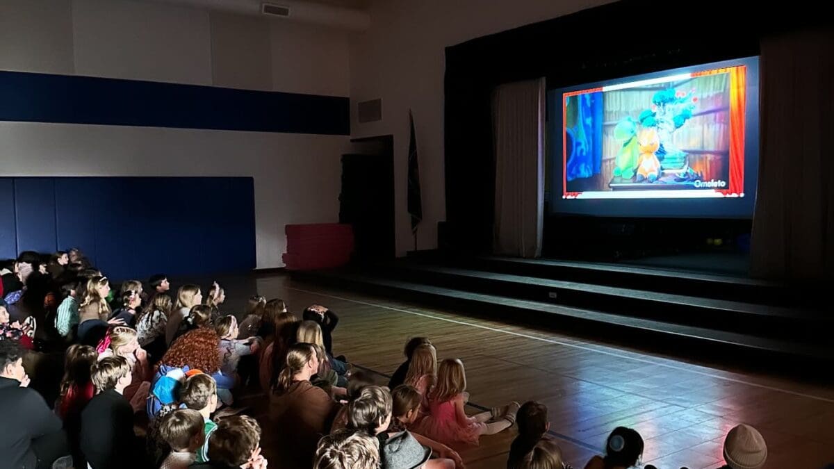 Park City Day School students gather to watch short films at their "Fundance" Film Festival.