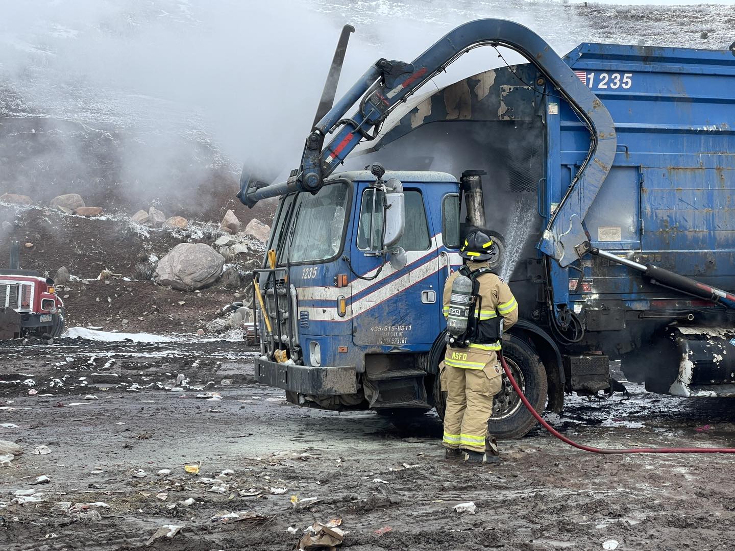 A vehicle fire broke out at the Three Mile Landfill in Summit County on March 13, 2024.