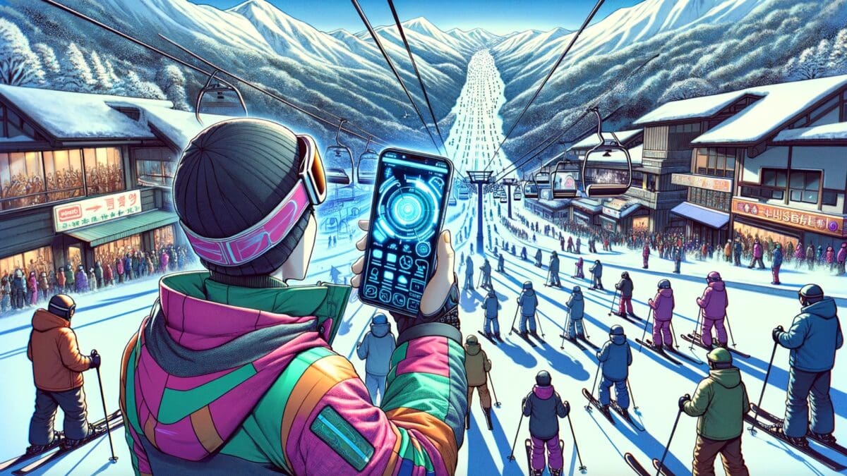 Skier using AI phone app. This image was created with AI.