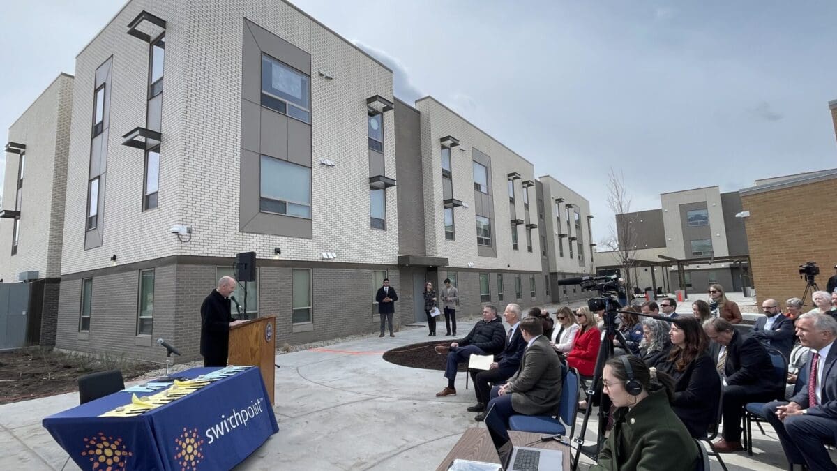 Utah Gov. Spencer Cox holds a ceremonial bill signing to highlight the 2024 Utah Legislature’s work on homelessness and mental health issues during a news conference at Harris Community Village in Tooele on March 27, 2024.