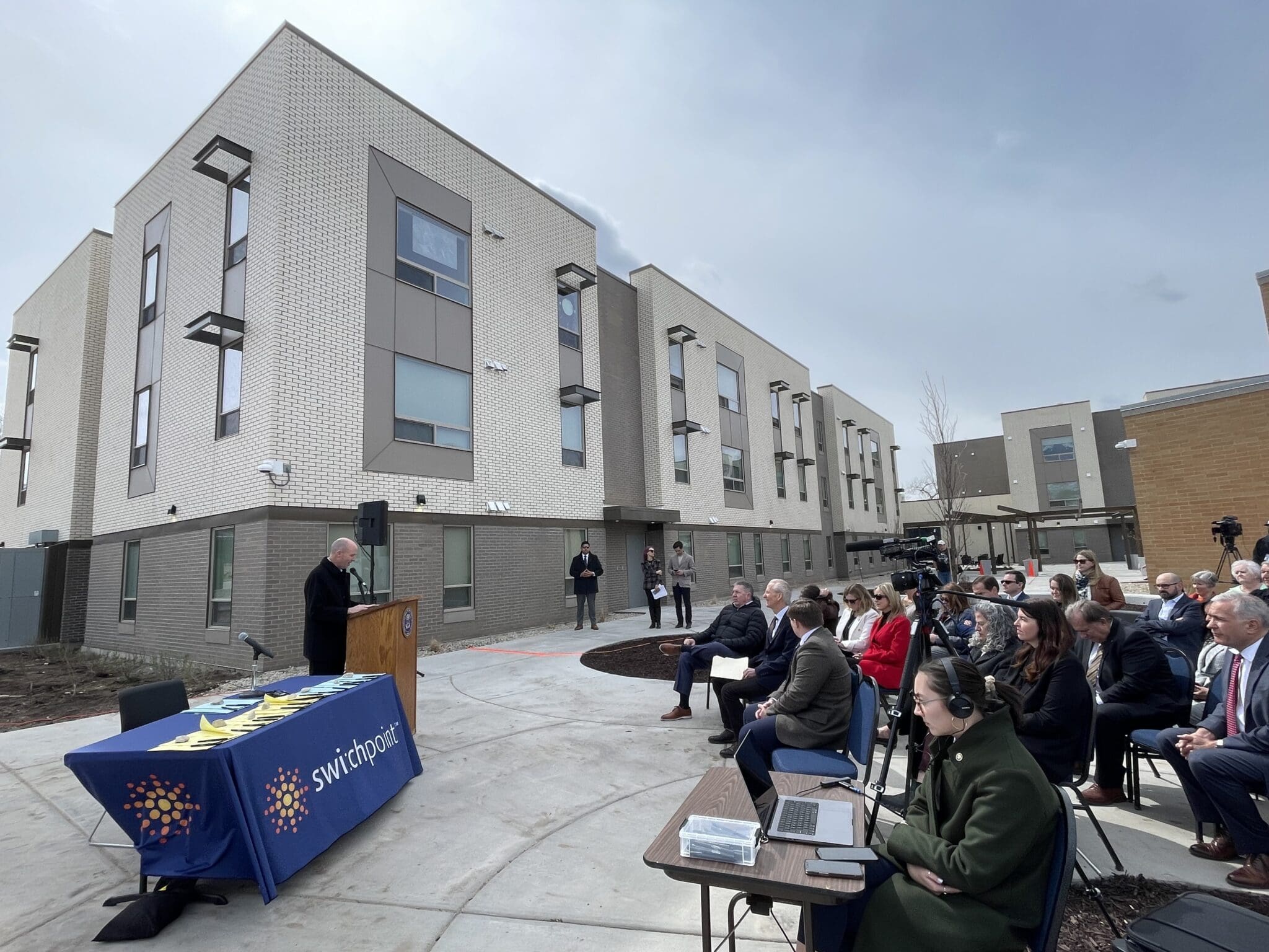 Utah Gov. Spencer Cox holds a ceremonial bill signing to highlight the 2024 Utah Legislature’s work on homelessness and mental health issues during a news conference at Harris Community Village in Tooele on March 27, 2024.