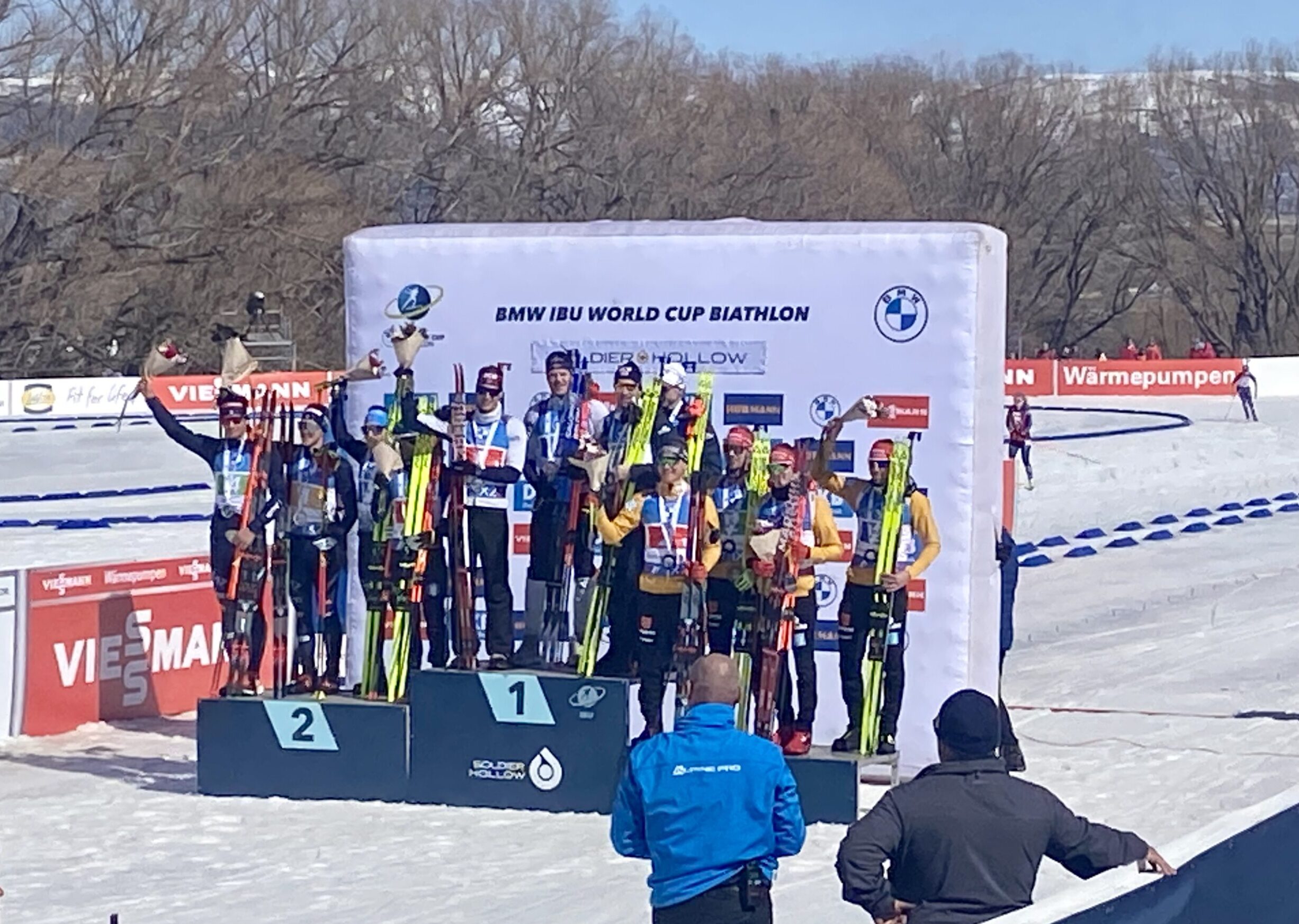 1) Norway 2) Italy 3) Germany - Men's Relay Podium. USA got 4th place in the Biathlon World Cup at Soldier Hollow, the best result the US has had on home soil.