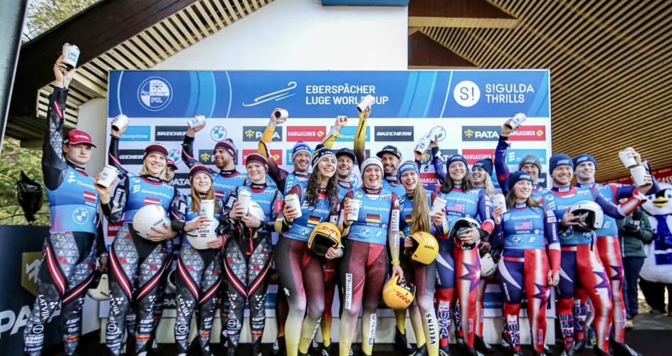 Team USA Luge takes third place in Latvia.