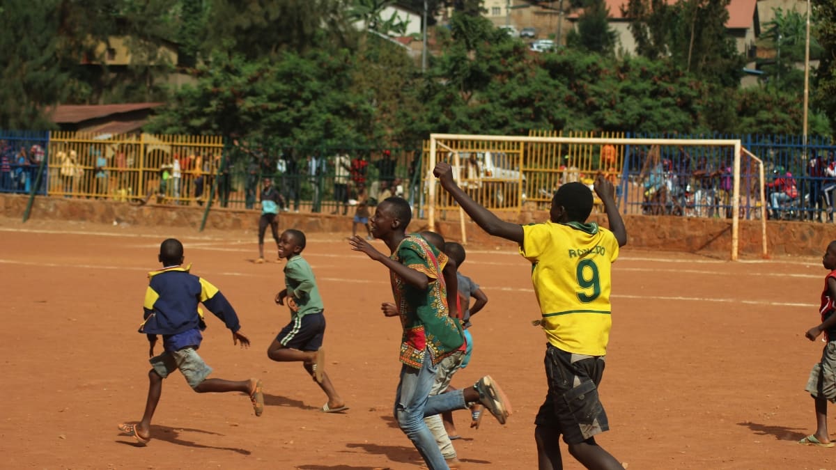 Kids playing sports in Rwanda.