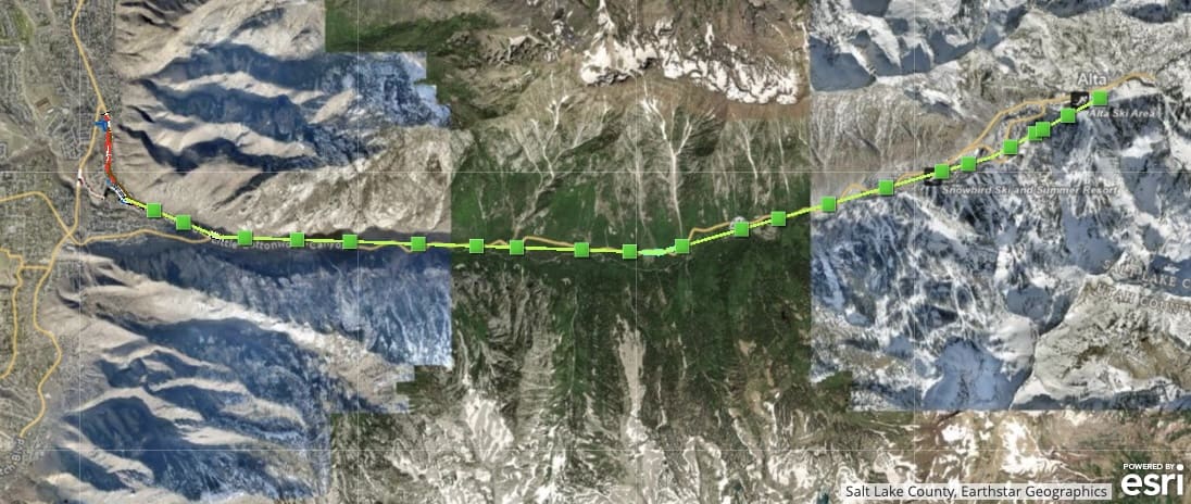 The proposed gondola route in Little Cottonwood Canyon from UDOT's environmental impact study.