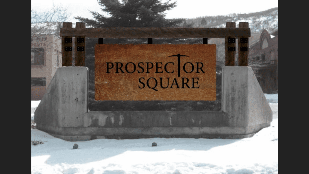Prospector Square's new sign.