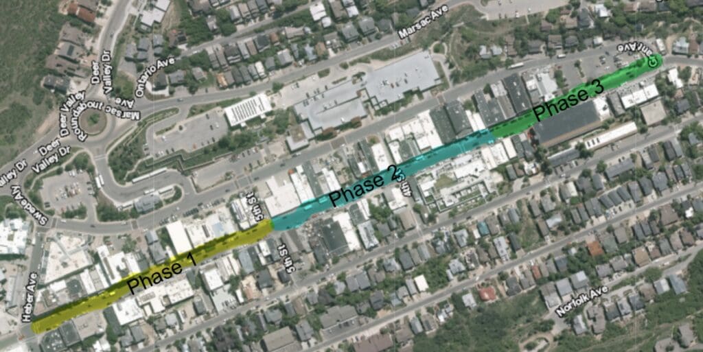 Main Street water line replacement phases.