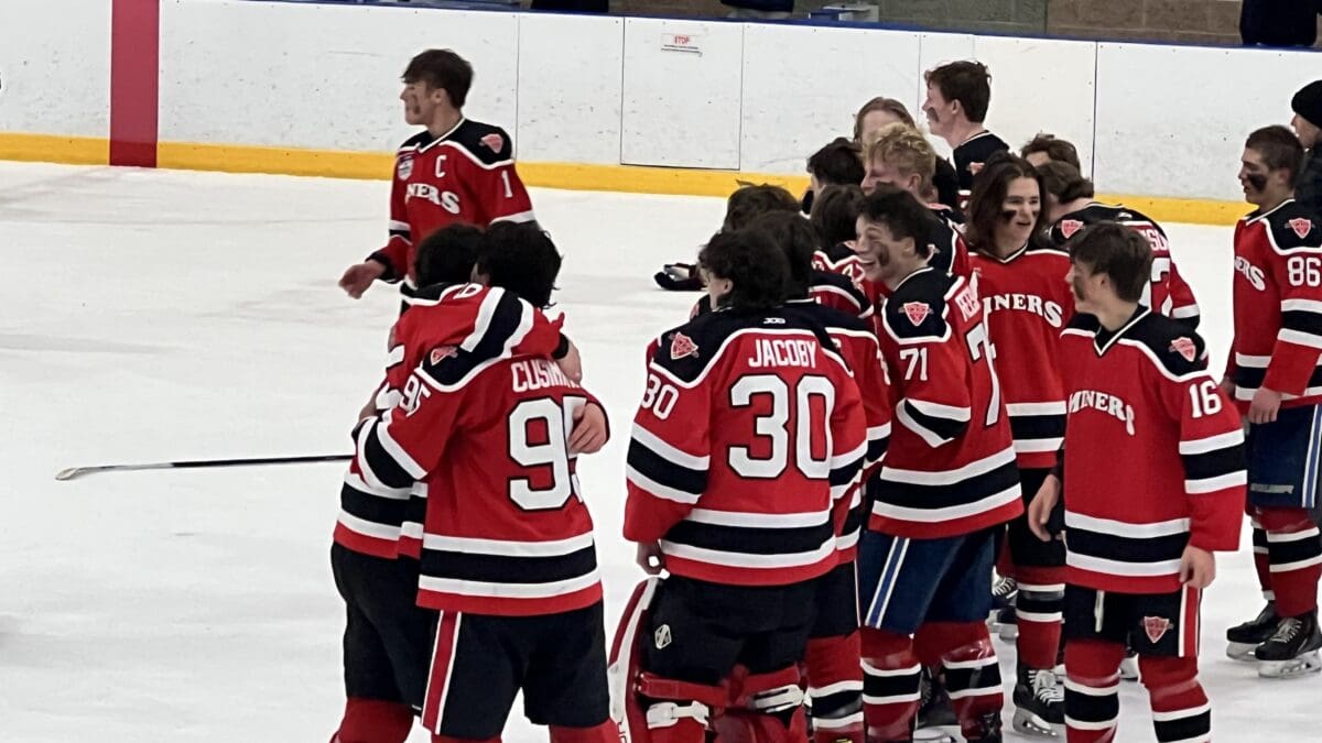 The Park City Ice Miners celebrating their state championship win on Wednesday.