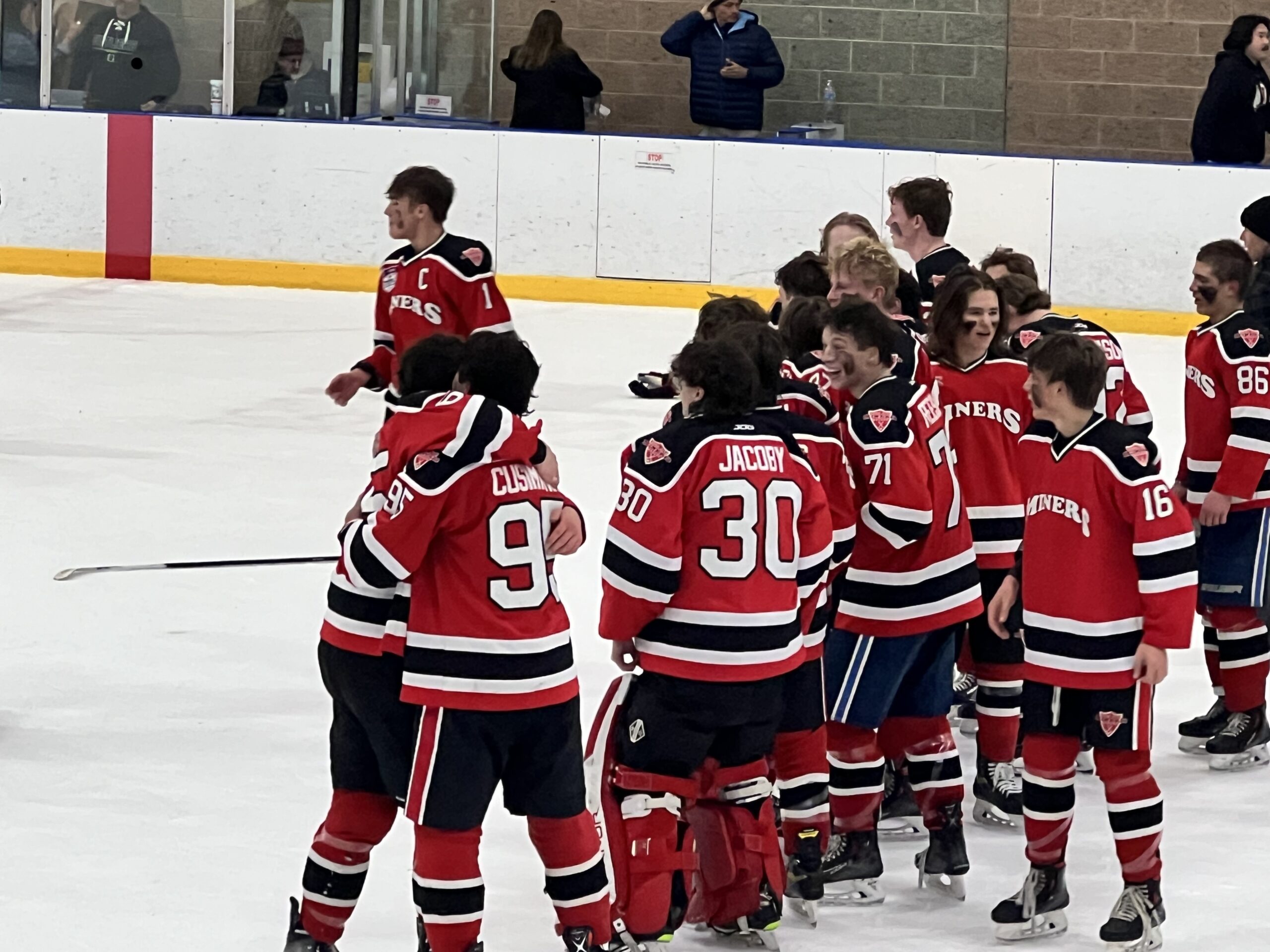 The Park City Ice Miners celebrating their state championship win on Wednesday.