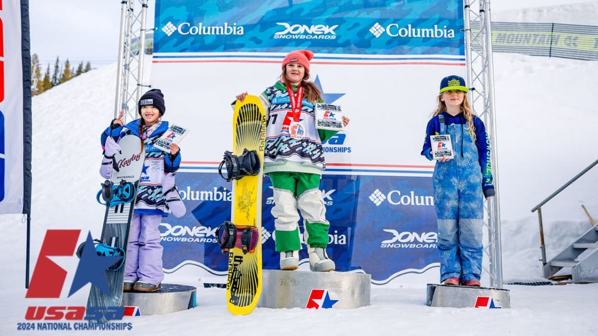 Kennedy Galinski (middle) wins Overall Snowboard National Champion at the USASA Nationals with a podium finish at every event.