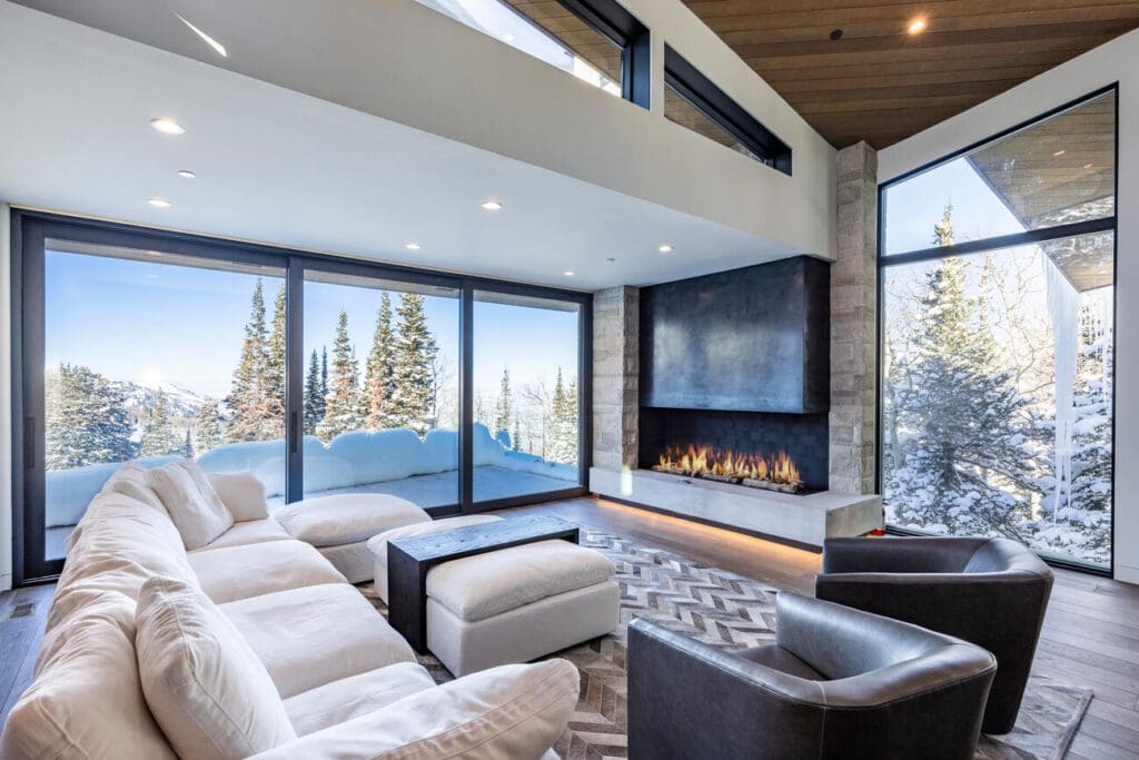 150 White PIne Canyon living room and fireplace.