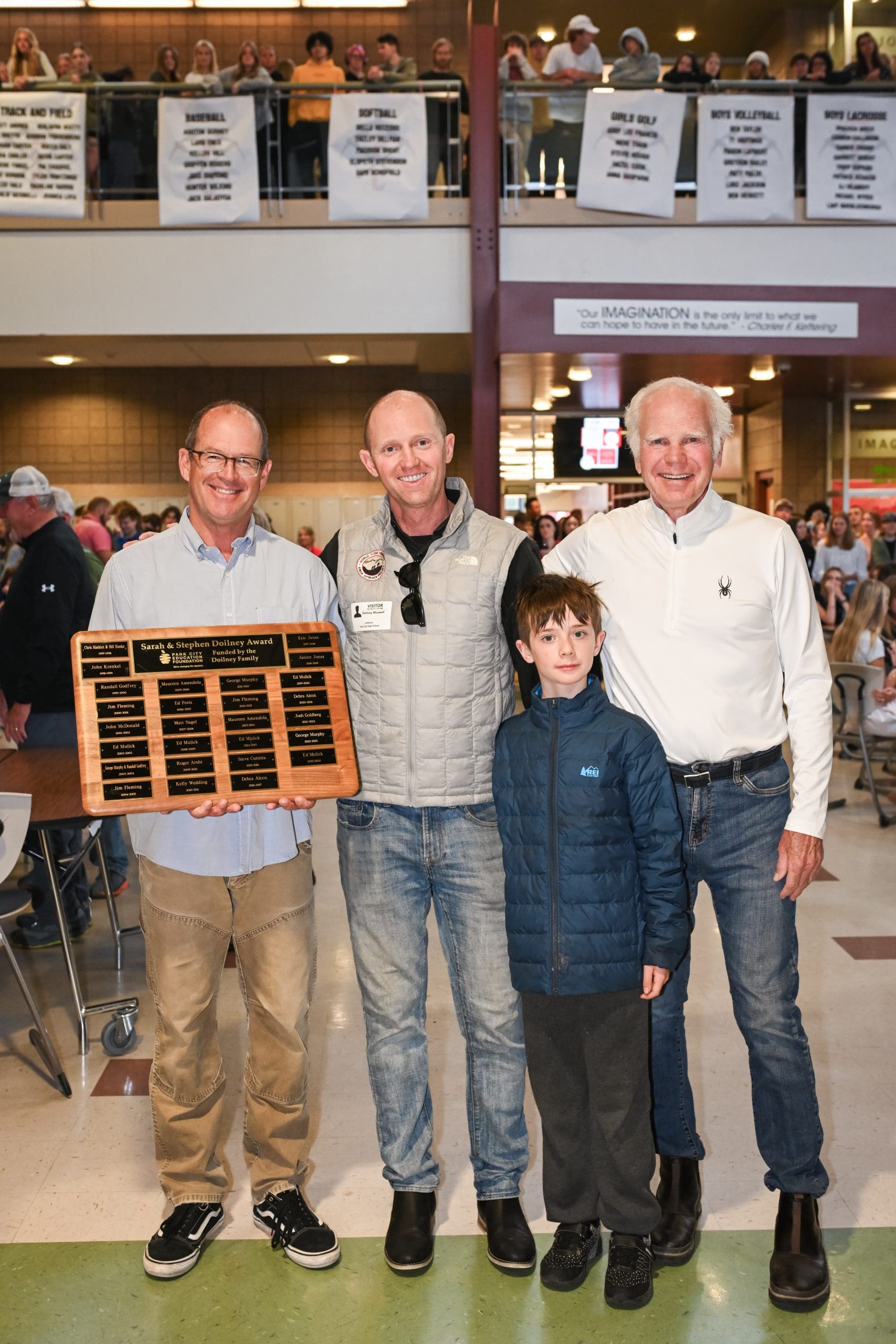 Ed Mulick, the Sarah and Stephen Doilney Award winner. L to R: Ed Mulick Max Doilney Kaleb Doilney Jim Doilney.