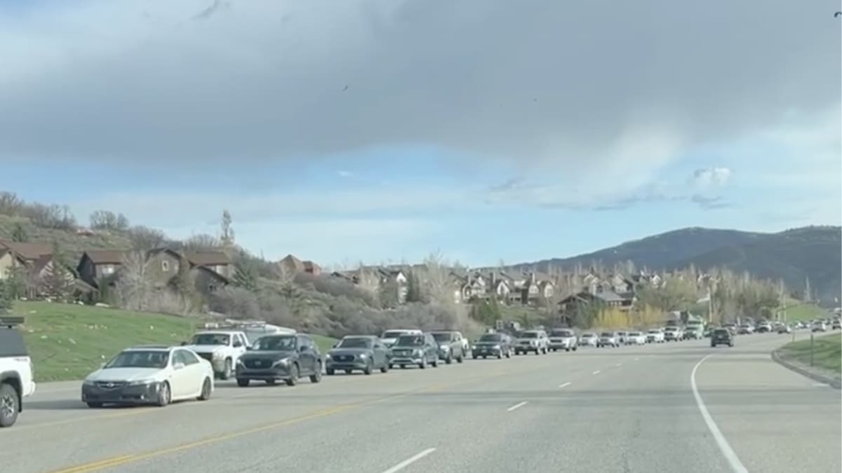 Traffic on Highway 224 the morning of April 25.