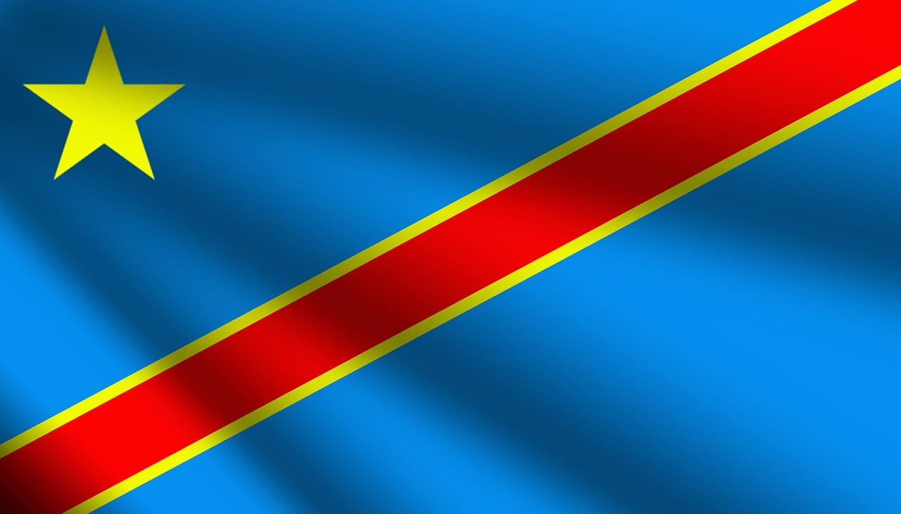 The national flag of the Democratic Republic of the Congo.