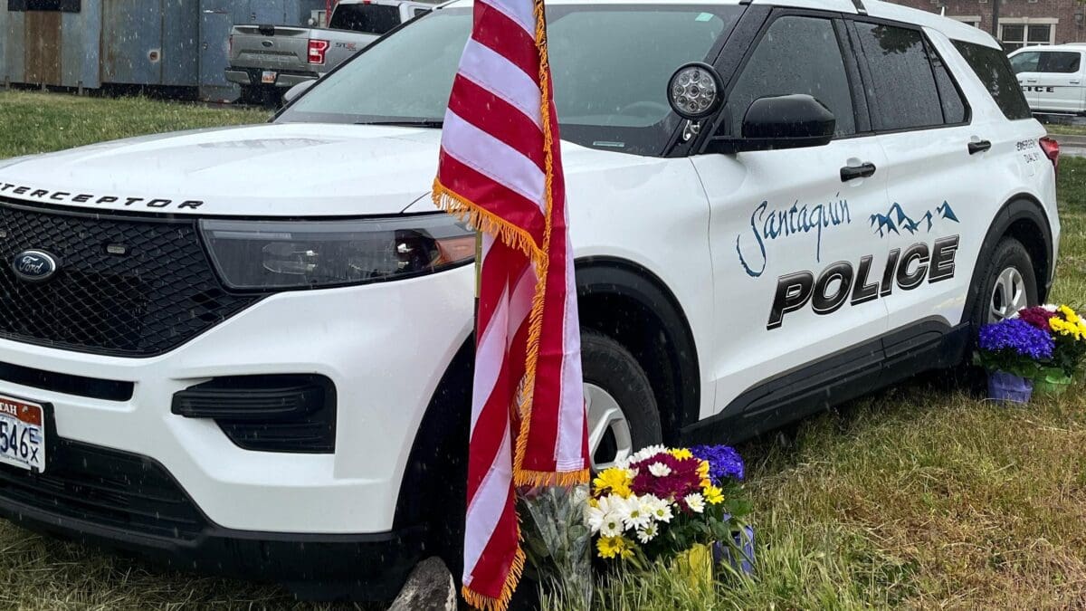 A police cruiser outside the Santaquin police station to honor Sgt. Bill Hooser.