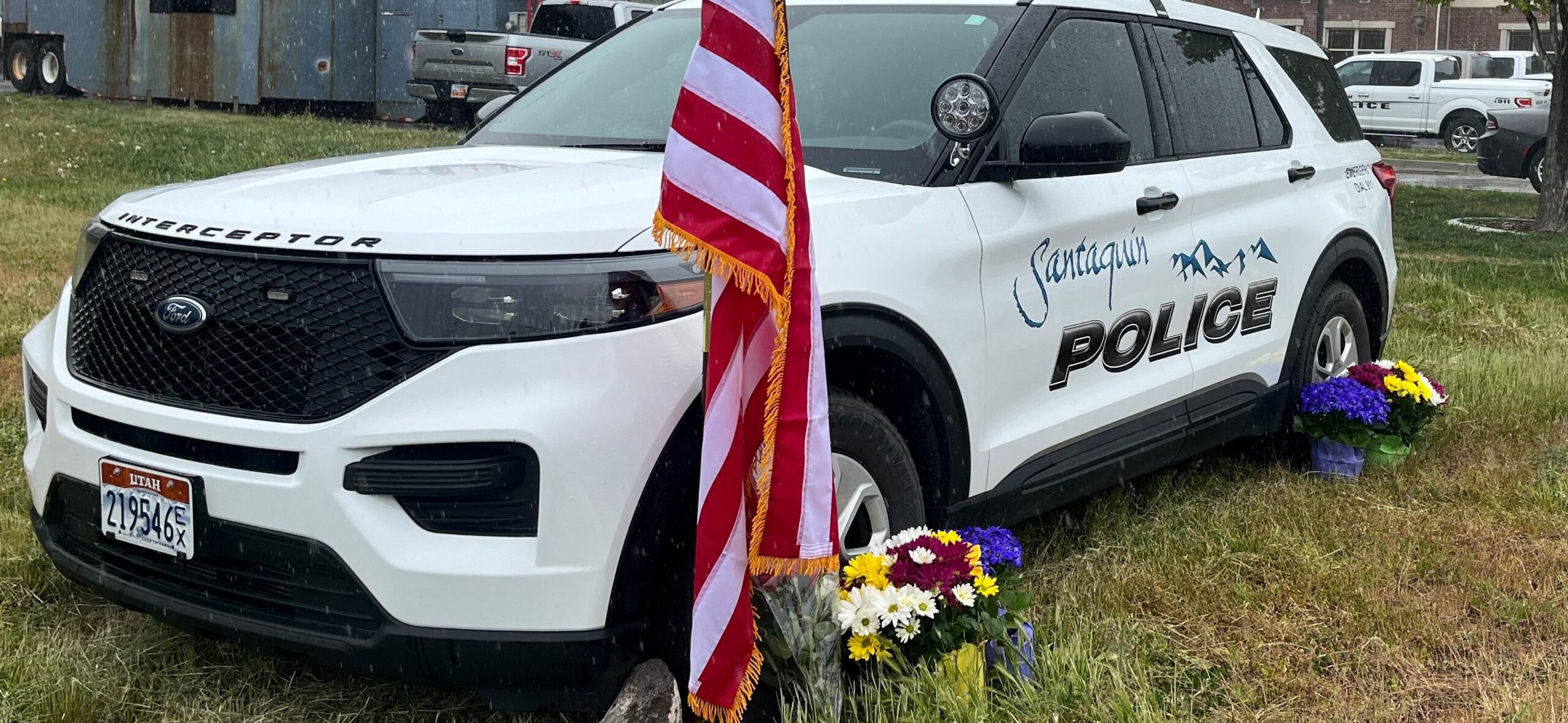 A police cruiser outside the Santaquin police station to honor Sgt. Bill Hooser.