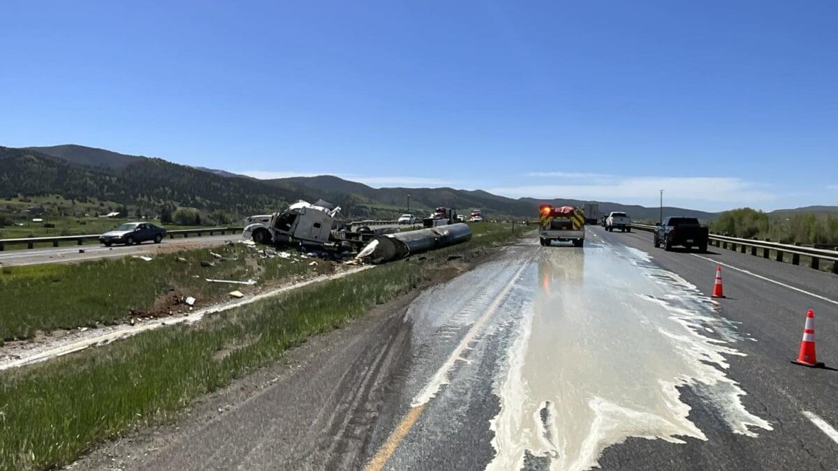 Tanker truck hauling 5,000 gallons of milk crashes on I-80.