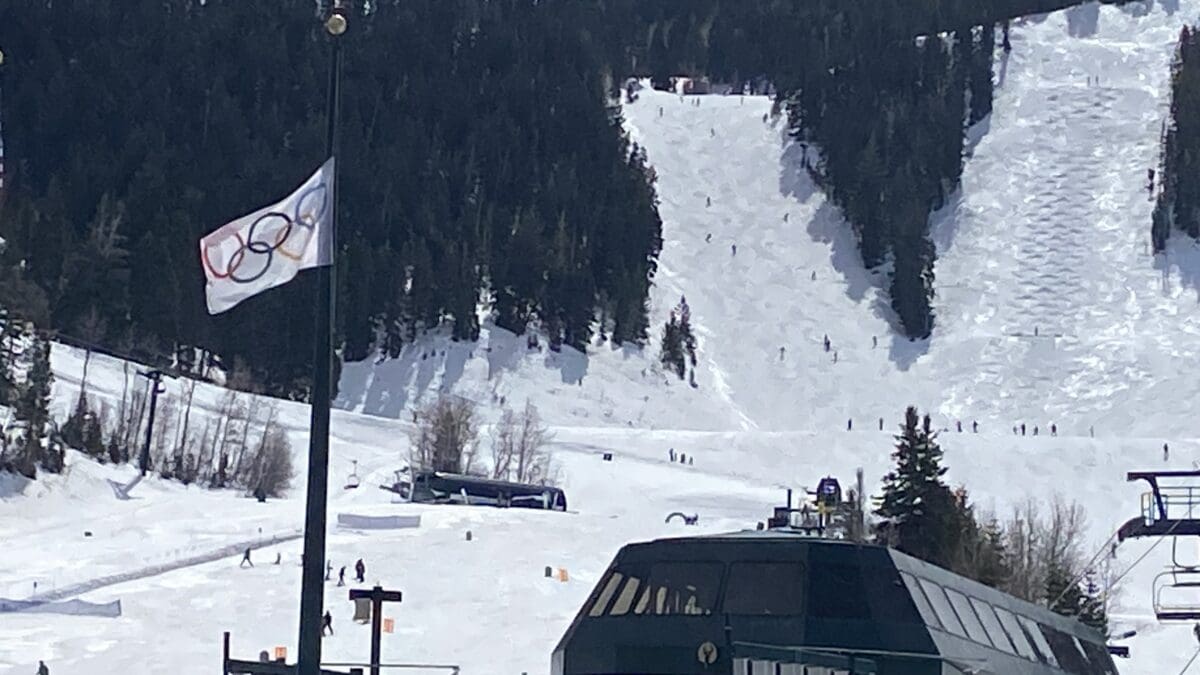 Olympic flag flying at Deer Valley this spring after it was recently replaced from the one that flew there since 2002. The past Olympic venue was discussed to possibly host again by the visiting IOC members on Tuesday.