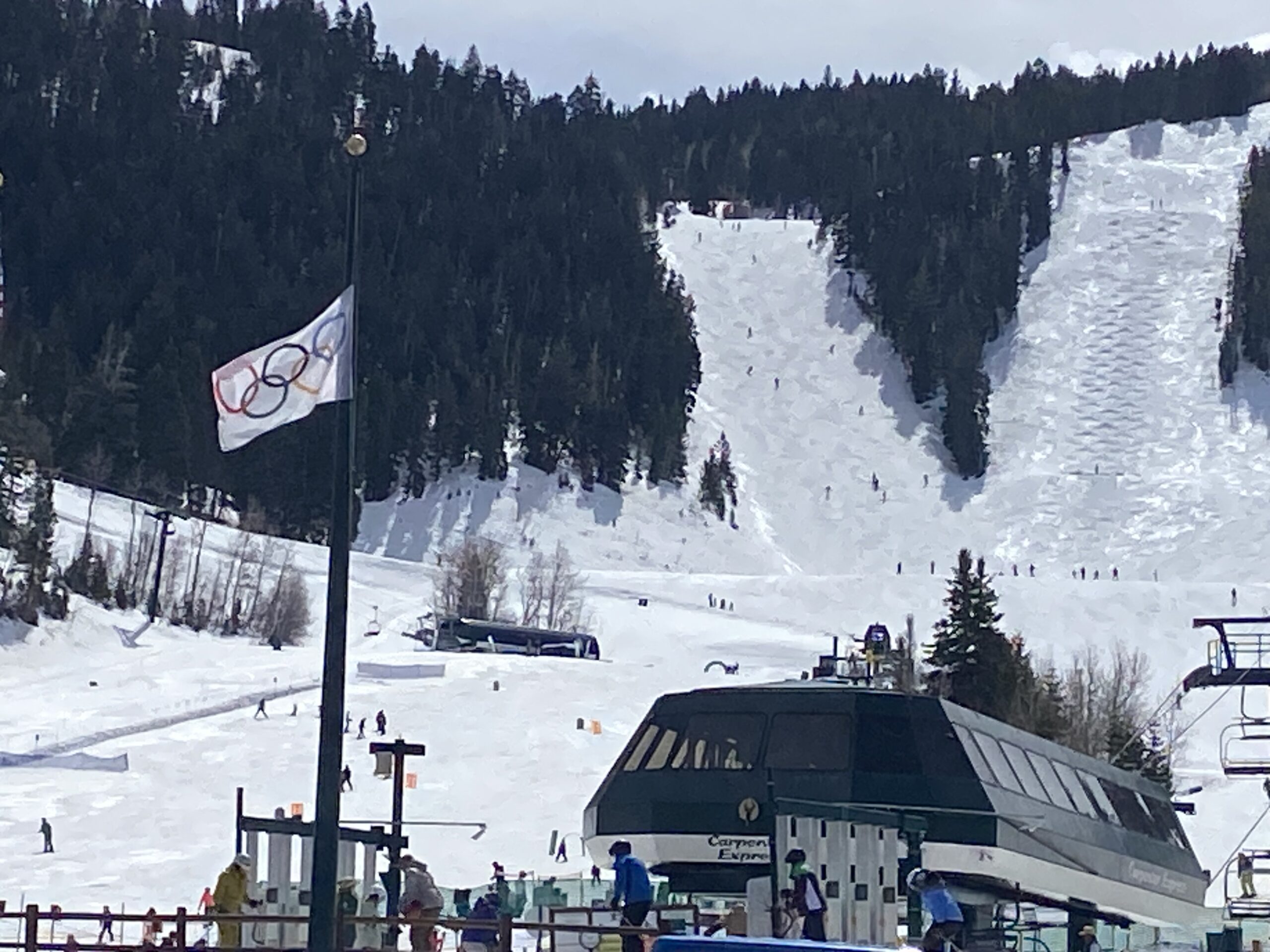 Olympic flag flying at Deer Valley this spring after it was recently replaced from the one that flew there since 2002. The past Olympic venue was discussed to possibly host again by the visiting IOC members on Tuesday.