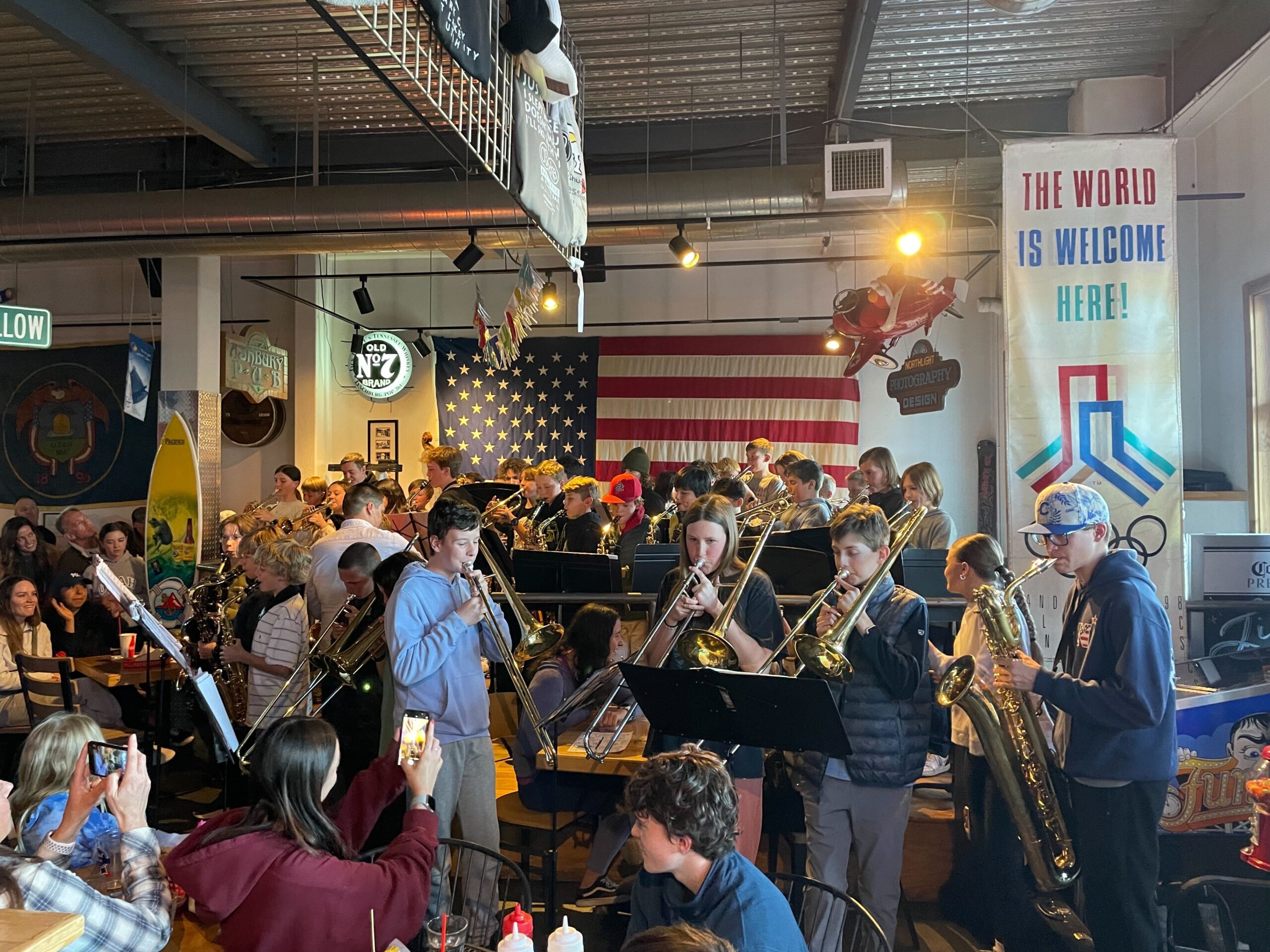 The Ecker Middle School Band plays at O'Shucks in Pinebrook.