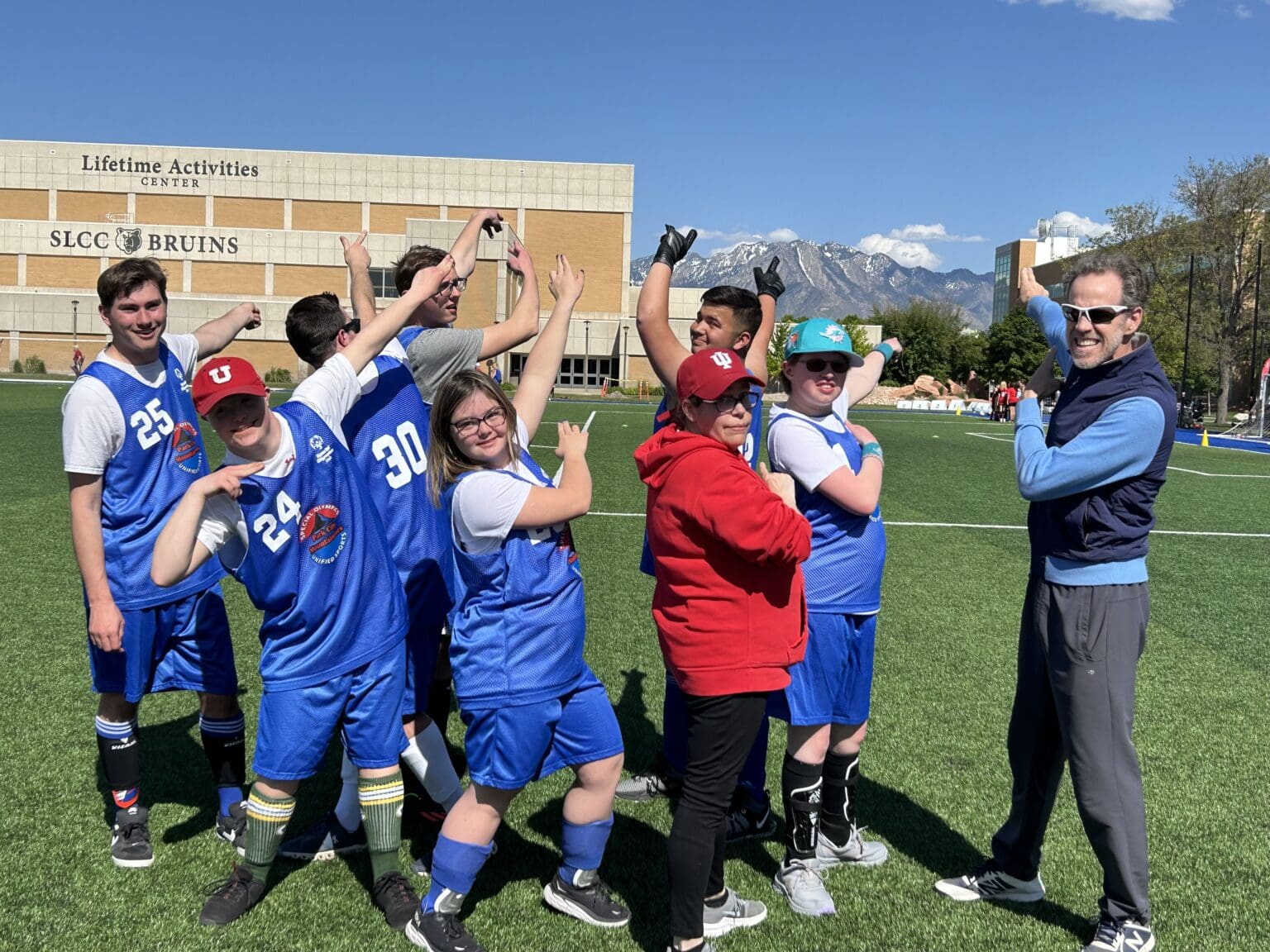 Special Olympics soccer players on the podium in tournament TownLift