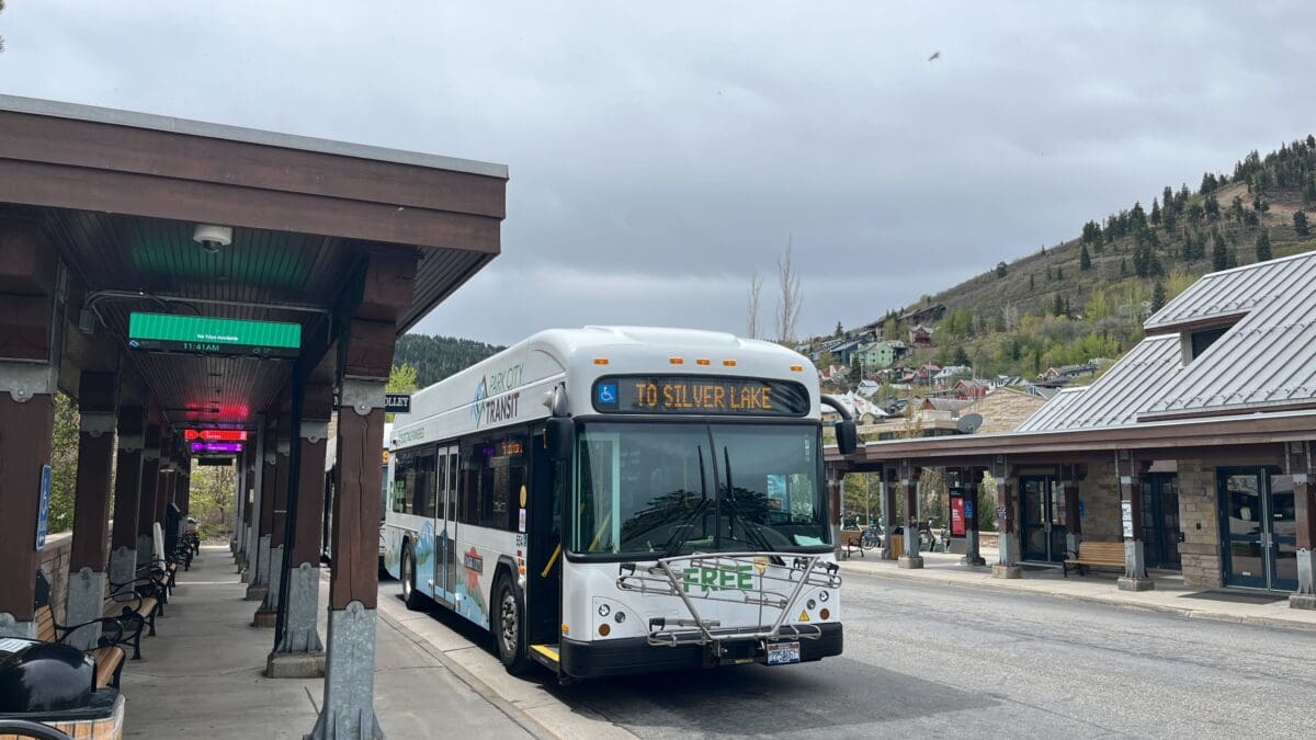 Park City Transit Center buses with new wait time signage.