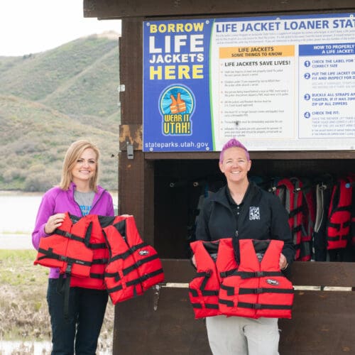 Karlee Kump, community health manager at Intermountain Primary Children's Hospital (left) with McKell Christensen of the Utah Drowning Prevention Coalition. Photo: TownLift // Randi Sidman-Moore