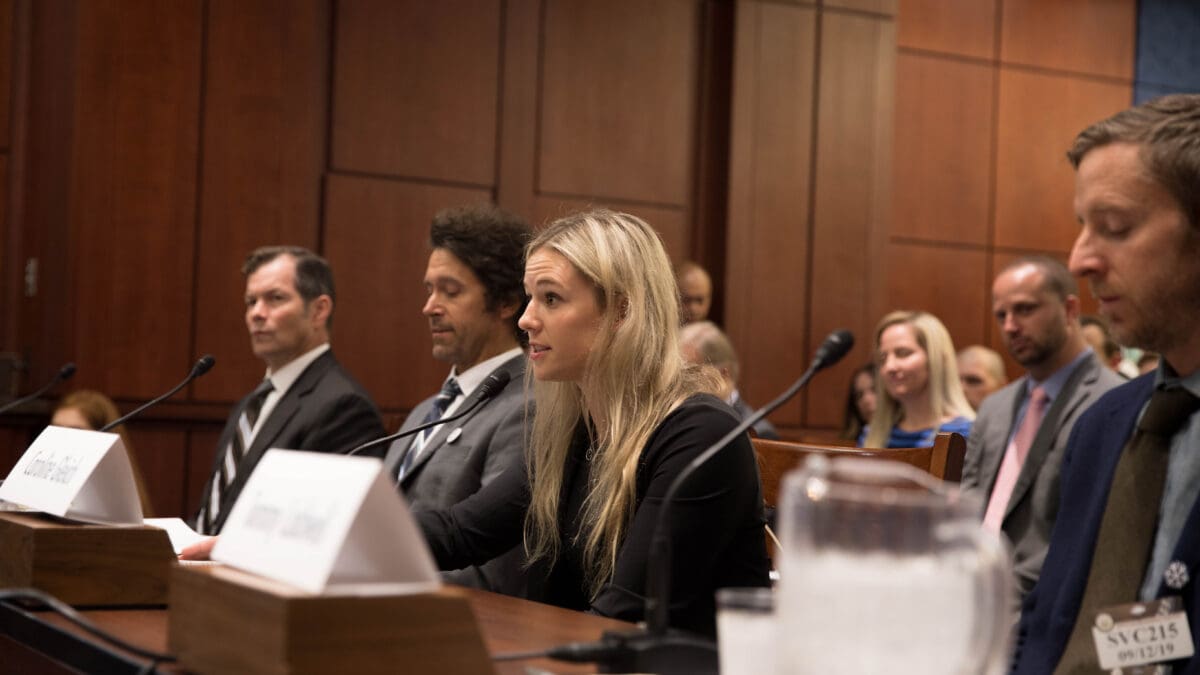 Caroline Gleich at a climate hearing. Gleich’s campaign is mainly centered around taking action on the climate crisis.