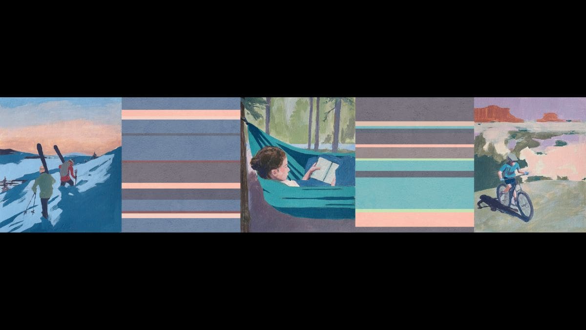 Three panel images with examples of stripe patterns designed by the students. The scenes are interpretations of the students' assignment to "describe a favorite childhood memory."