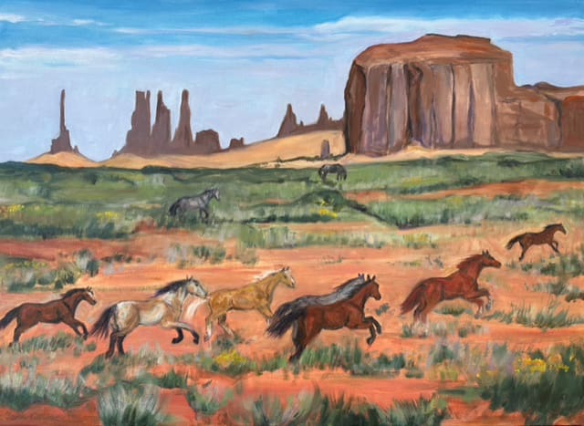 Wild Mustangs Running, Monument Valley.