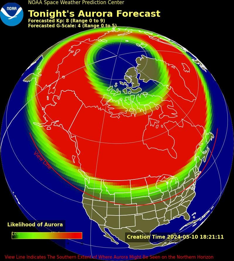 Aurora Forecast for May 10, 2024.