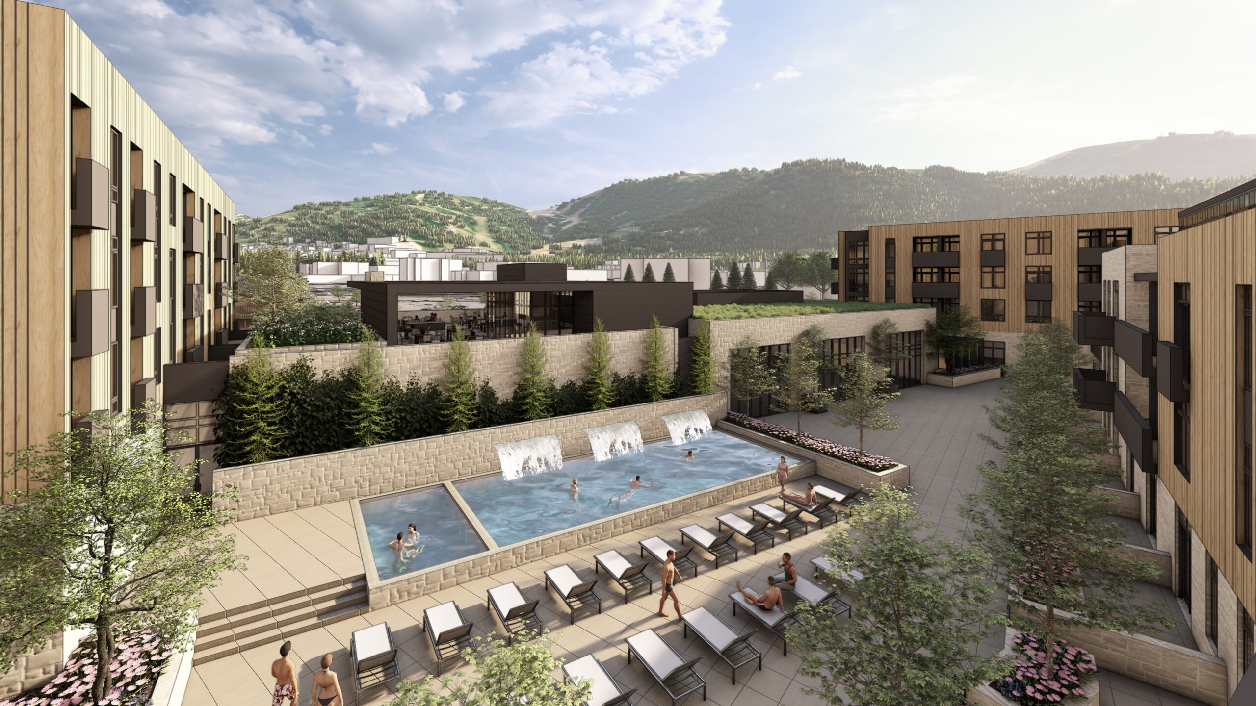 Renderings of the new outdoor pool for the DoubleTree Hotel Yarrow redevelopment.