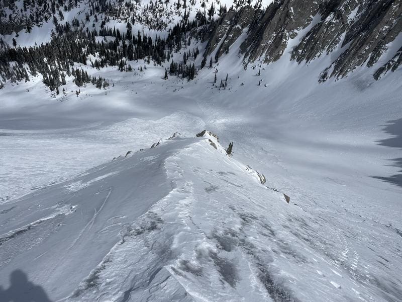 View from the top of the fin just below the ridge after the Lone Peak/Big Willow avalanche occurred.