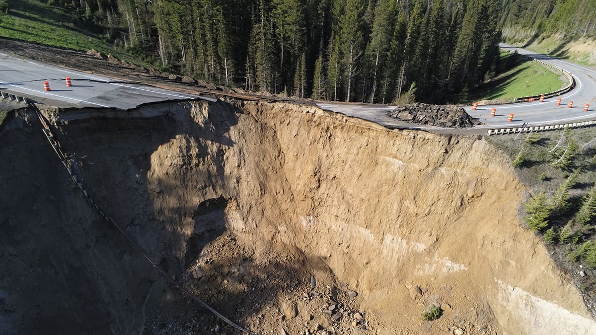 A drone photo of the Teton Pass collapse.
