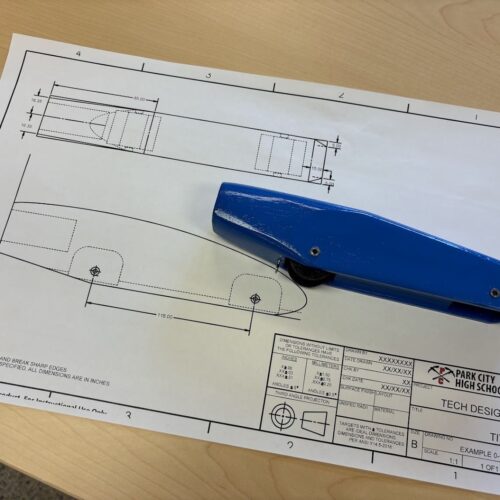 Hastings' dragster and accompanying drawing.