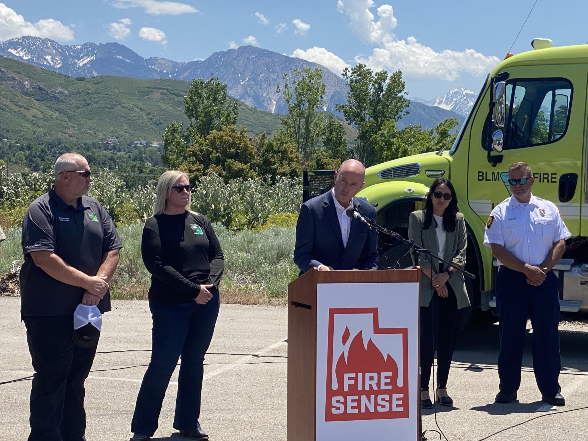 Utah Gov. Spencer Cox speaks during the annual Fire Sense news conference at This is the Place Heritage Park in Salt Lake City, where officials warned summer 2024 could bring large wildfires to Utah, on Monday, June 10, 2024.