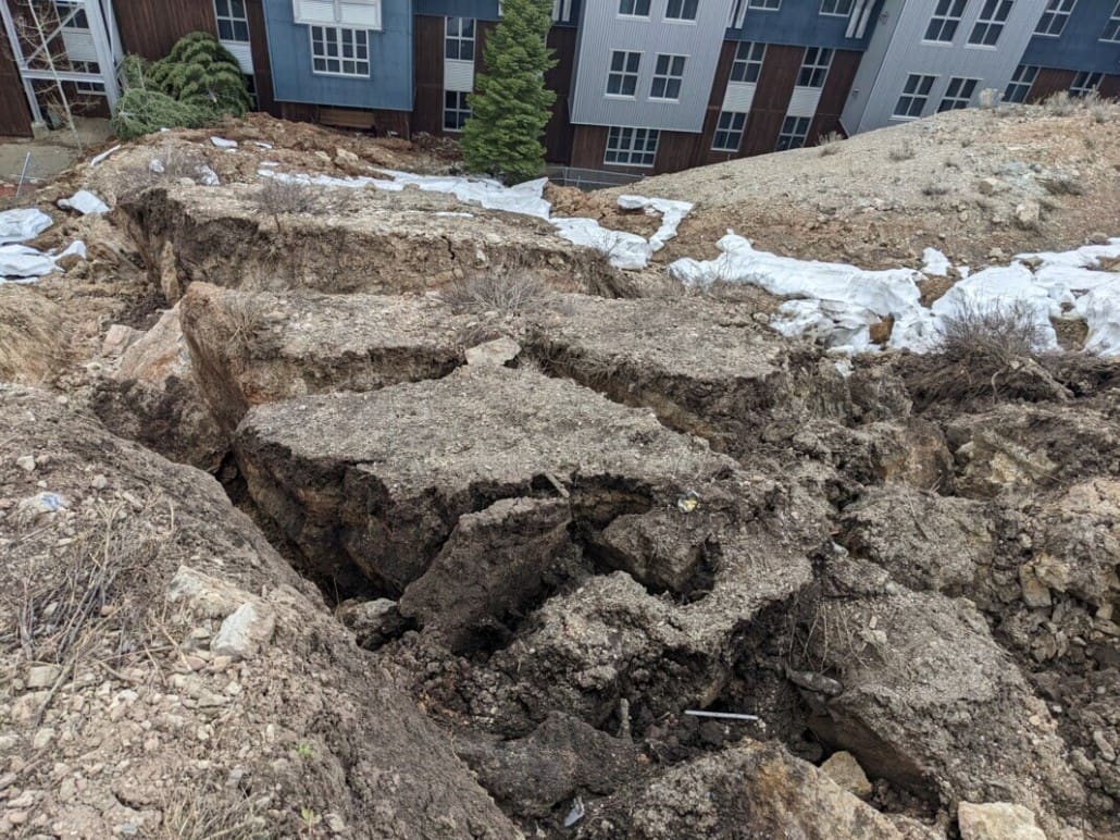 A photo of the Kings Crown landslide which occurred during construction in April 2023. (Photo source: Utah Geological Survey)