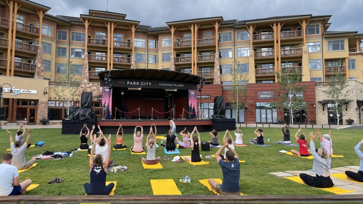 Outdoor summer yoga at Canyons Village.